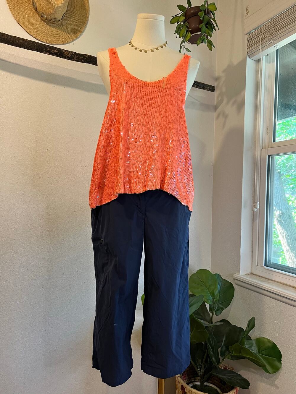 Joe's Jeans Pink Mermaid Slouchy Sequin Beaded Tank Top Size Medium Some Wear